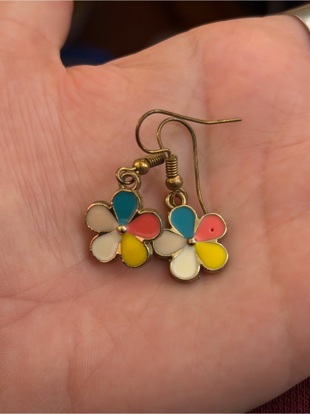Multicolor Flower Drop Earrings - Gold Tone